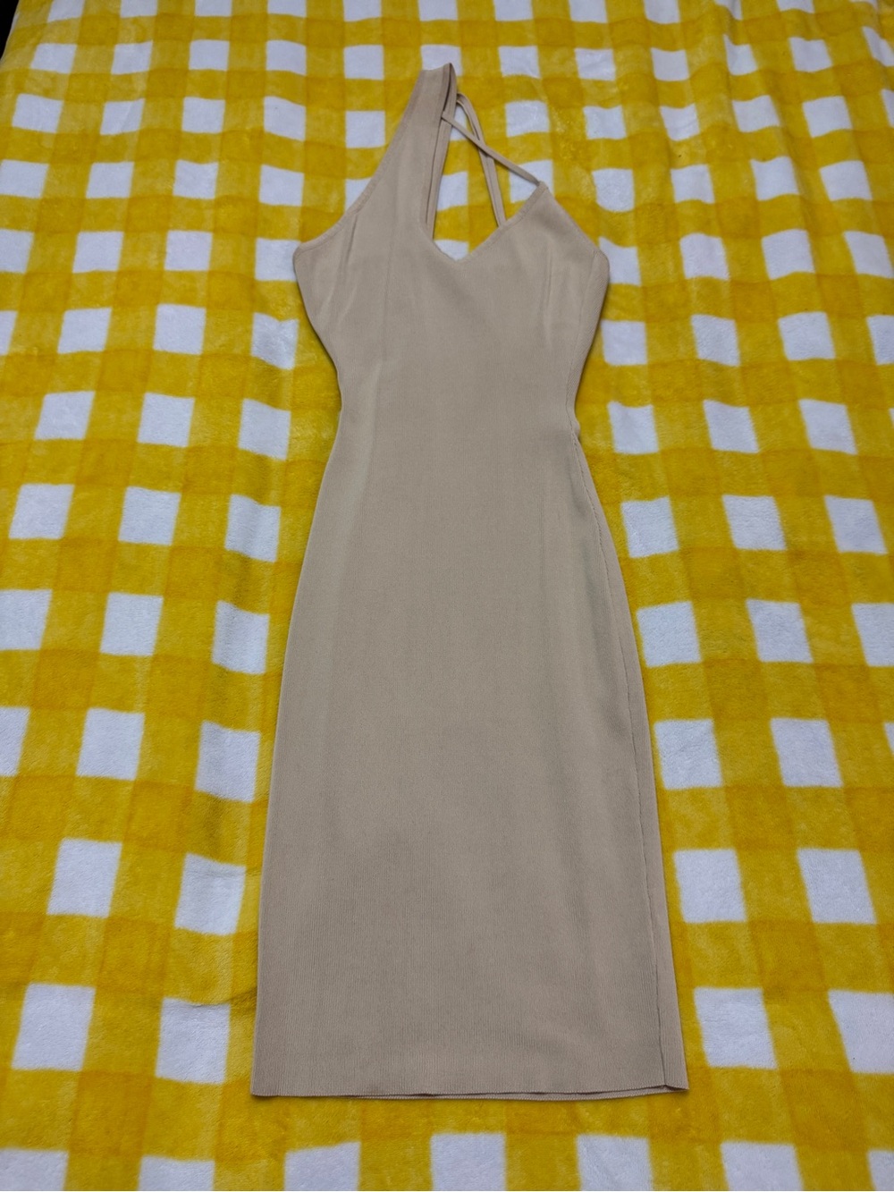 Hera Collection Beige One-Shoulder Bodycon Midi Dress